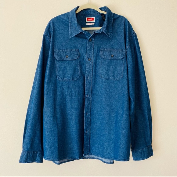 Vintage WRANGLER Blue Denim Long Sleeve Button Down Flex For Comfort Shirt - Picture 3 of 8